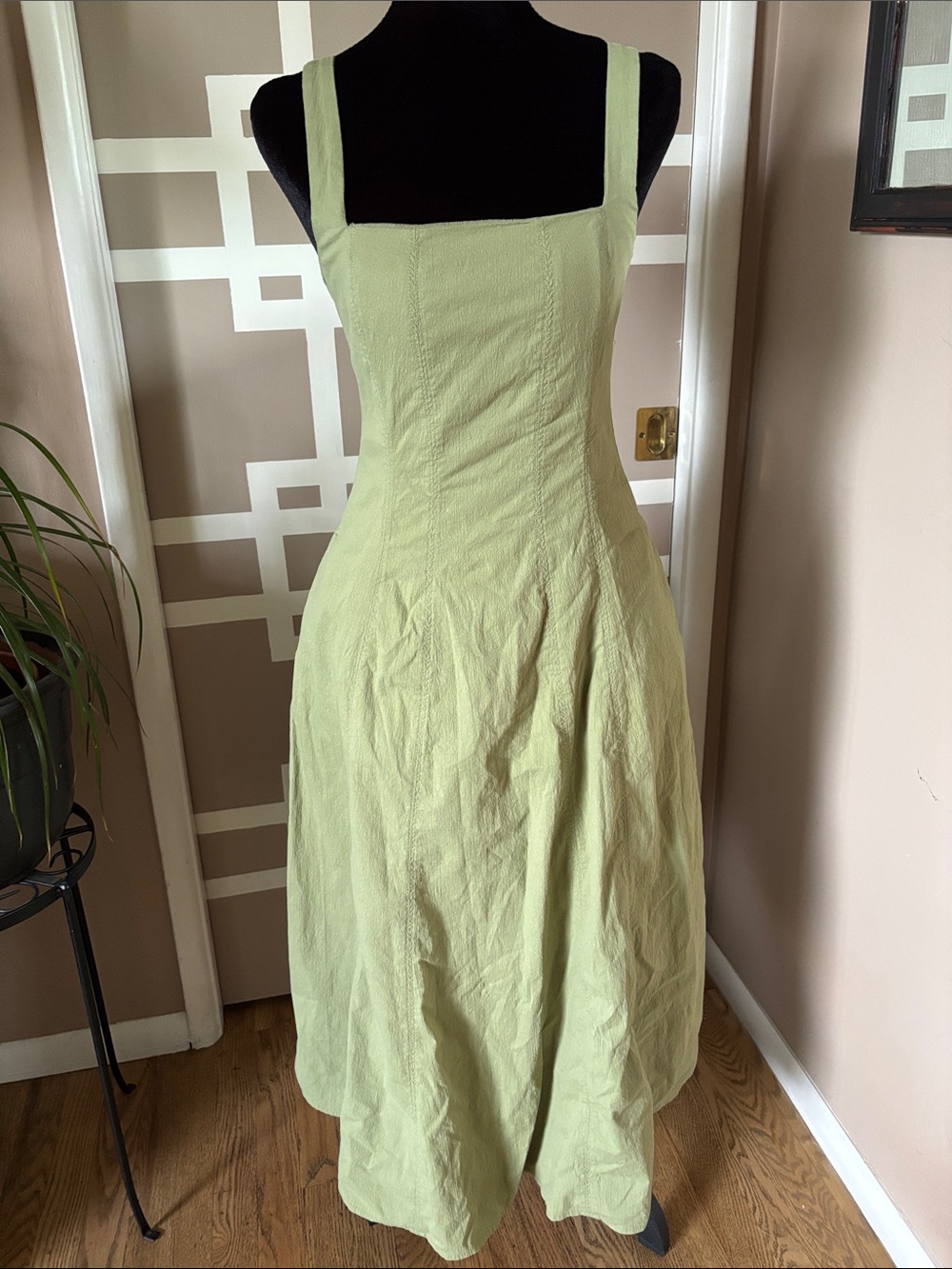 Abercrombie & Fitch Emerson Corset Midi Dress Lt Sage/Olive Green Sz S EXC COND
